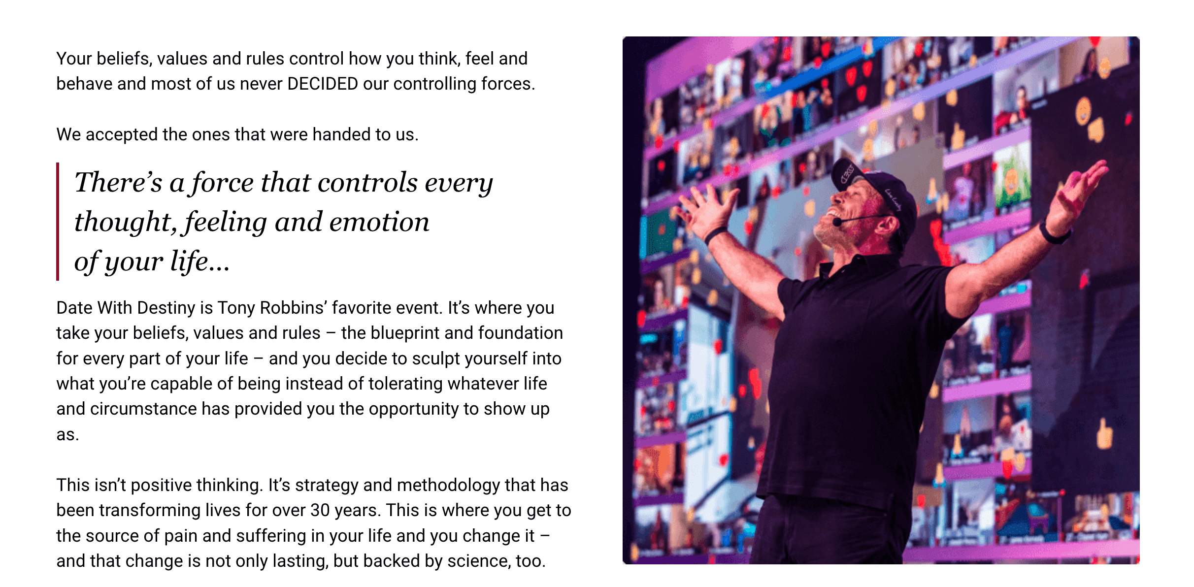 Tony Robbins event copywriting example 1