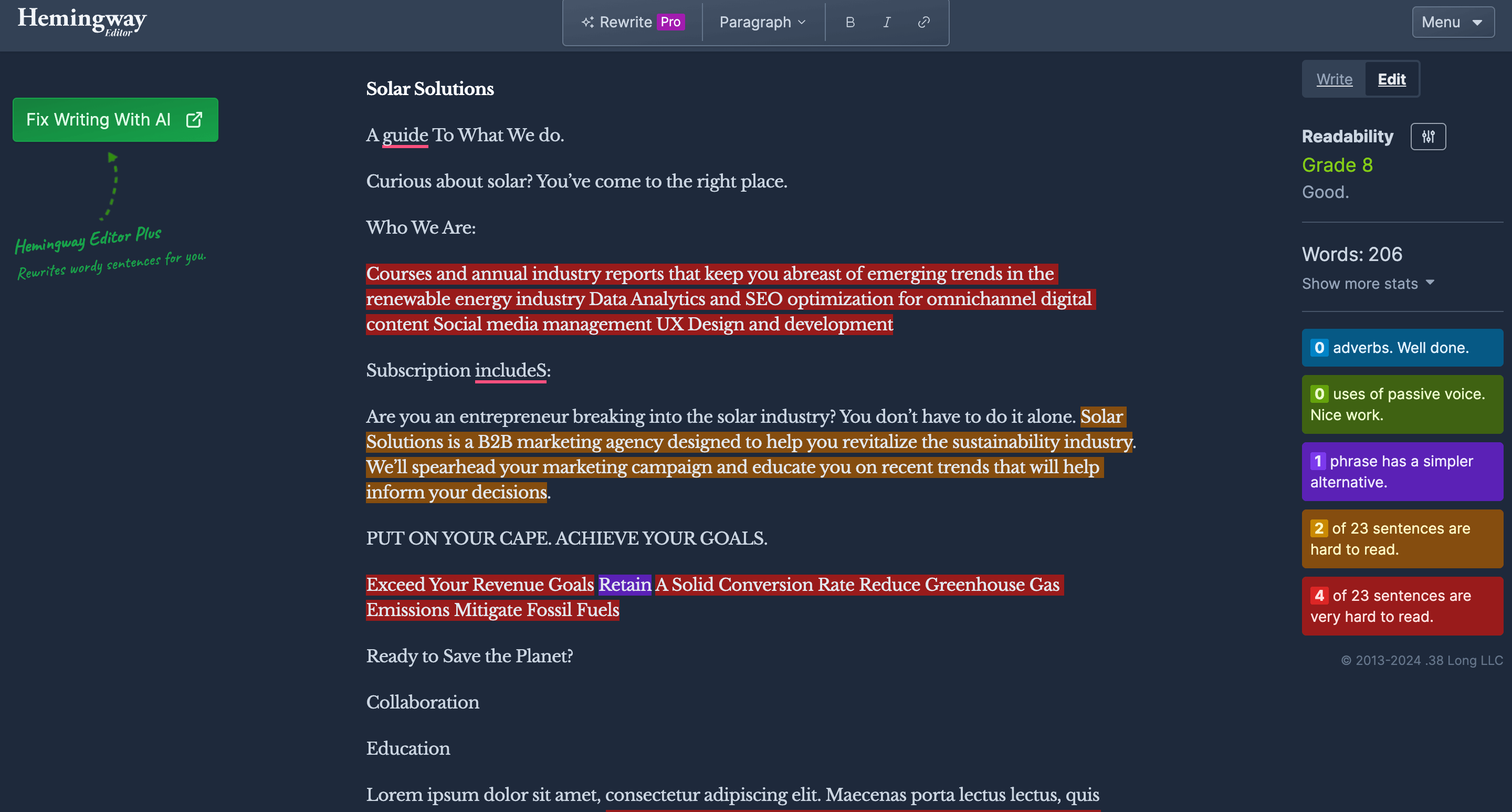 Using Hemingway app