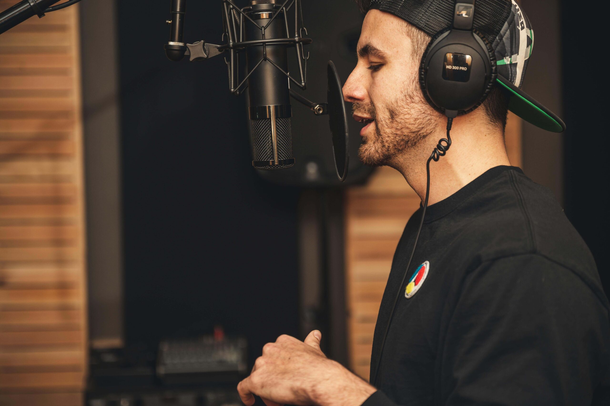 Man recording a podcast