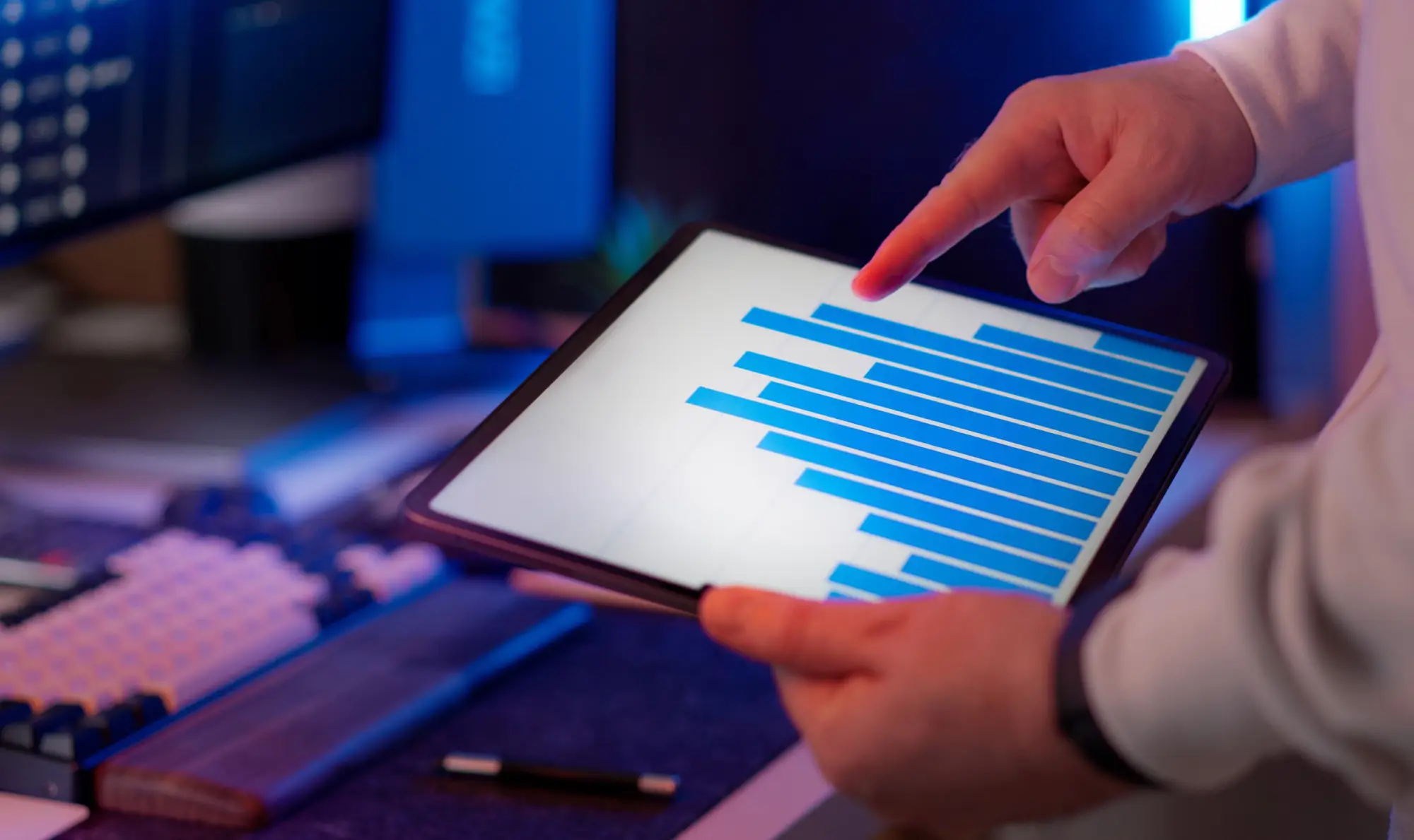 Looking at analytics on tablet
